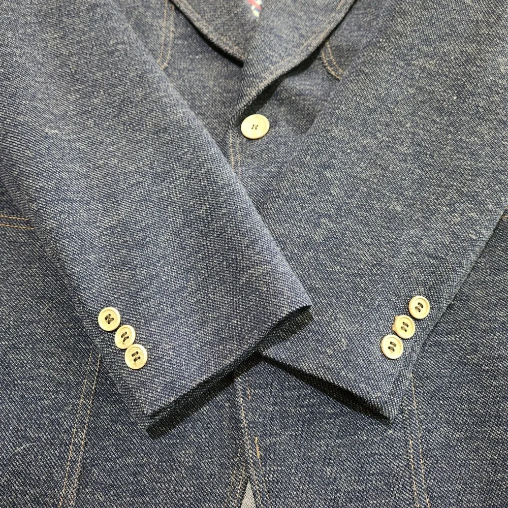 Vintage 60s 70s Western Sport Jacket Men's M Blue Polyester Denim Blazer